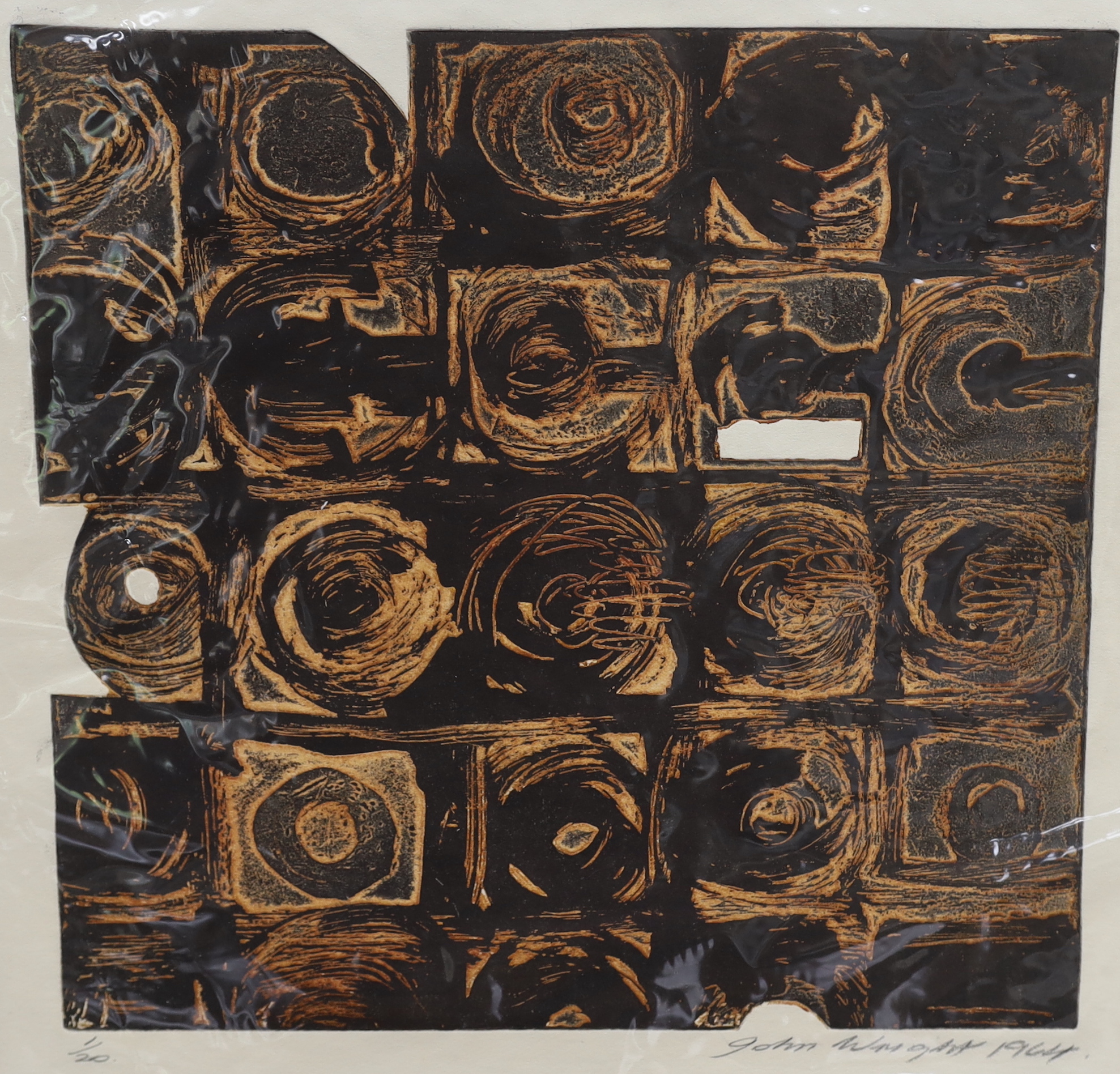 John Wright (20th C.), three linocuts, 'Golden Bowl No.2', 'Night Rose No.1' and Untitled, all signed and dated from 1964-1968, numbered 1 or 2 from editions of 20, largest 36 x 38cm, unframed